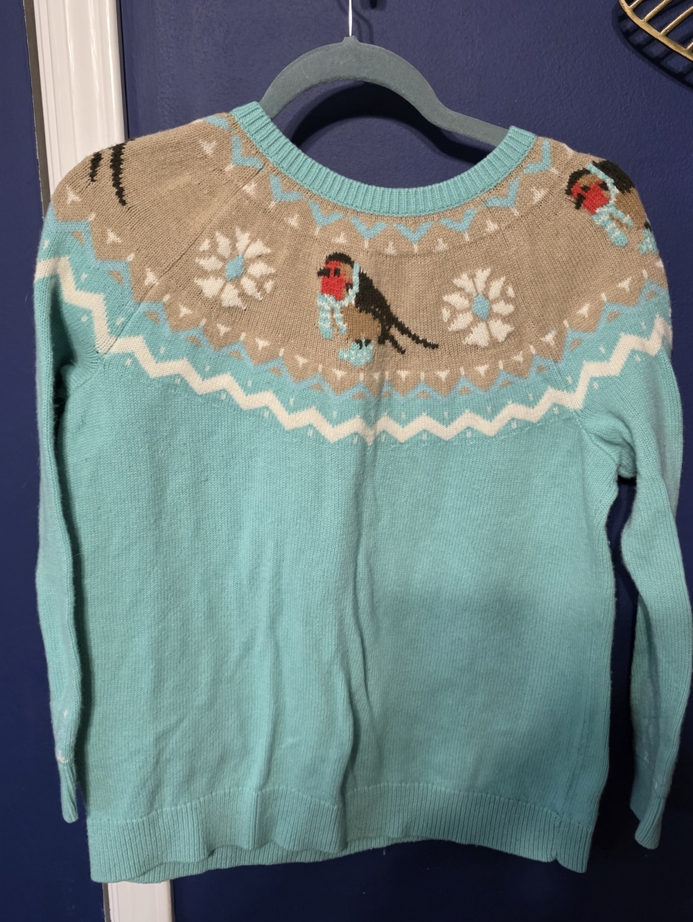 Talbots Lambswool Blend sweater womens  Fair Isle Bird Design Aqua size 1X